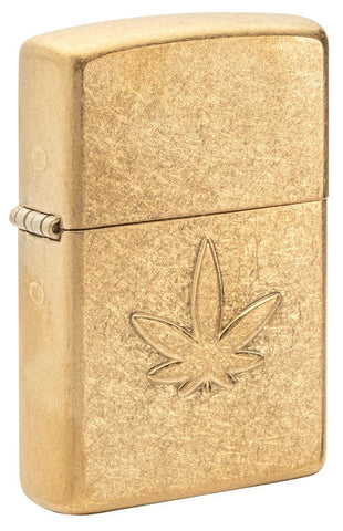 Stamped Brass - Cannabis Leaf Zippo Lighter