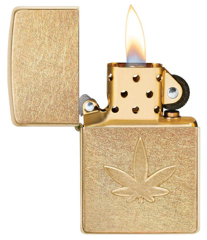 Stamped Brass - Cannabis Leaf Zippo Lighter