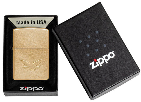 Stamped Brass - Cannabis Leaf Zippo Lighter
