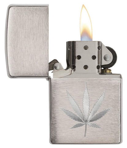 Chrome Marijuana Leaf Design Zippo Lighter