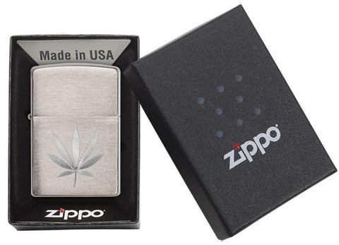 Chrome Marijuana Leaf Design Zippo Lighter