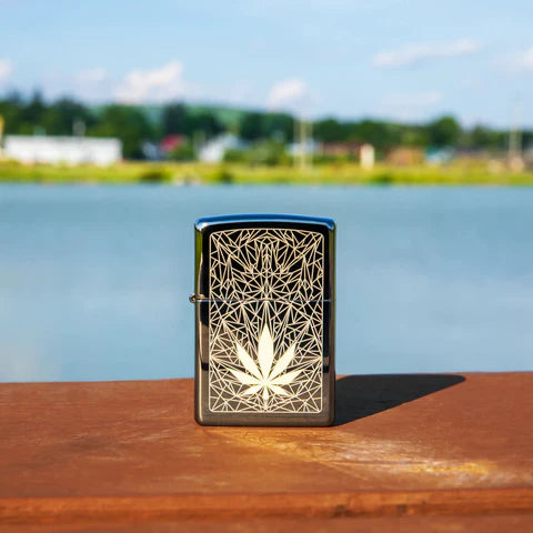 Laser Engraved Geometric Cannabis Zippo Lighter