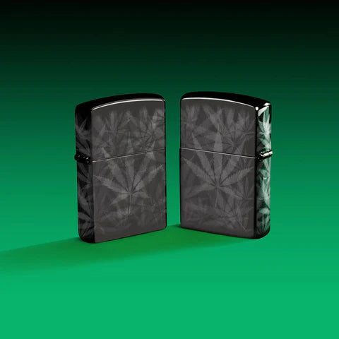 High Polish Phantom Cannabis Leaf Zippo Lighter