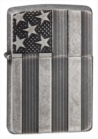 Antique Silver Armor American Flag Zippo Lighter