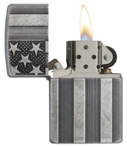 Antique Silver Armor American Flag Zippo Lighter