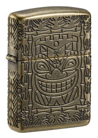 Limited Edition - Antique Brass Deep Carve Tiki Zippo Lighter
