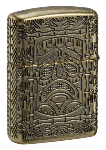 Limited Edition - Antique Brass Deep Carve Tiki Zippo Lighter