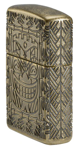 Limited Edition - Antique Brass Deep Carve Tiki Zippo Lighter