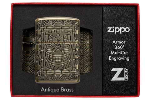 Limited Edition - Antique Brass Deep Carve Tiki Zippo Lighter